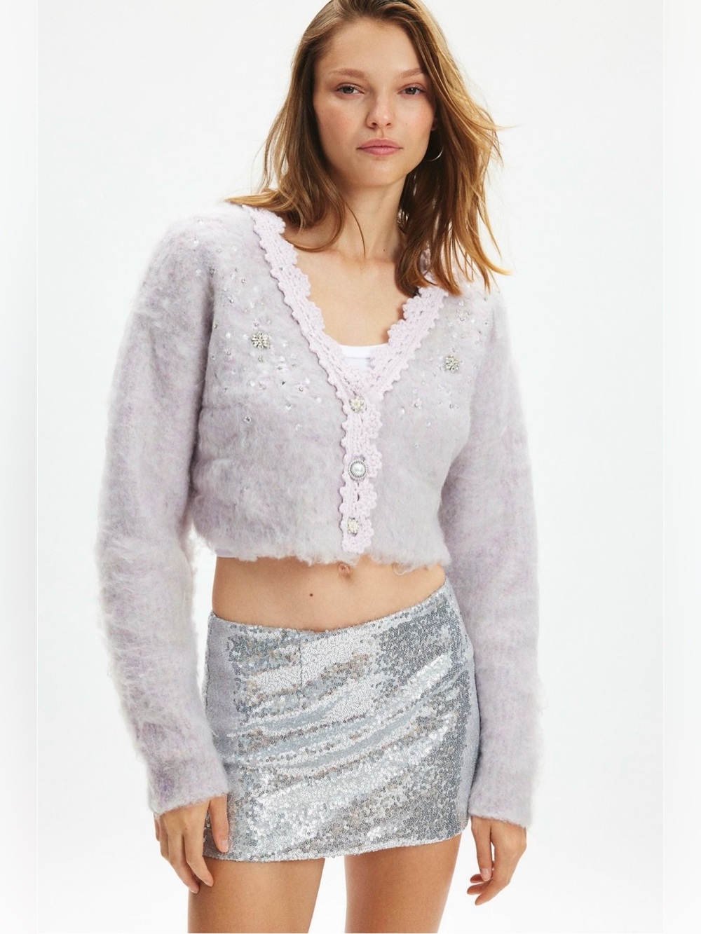 New with Tag Kimchi Blue Madeline Embellished Cropped Cardigan Size XS